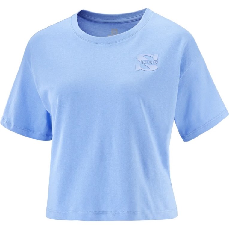 Camiseta Salomon Outlife Crop Logo Corta Sleeve Mujer Azules Claro | MX HXZS452